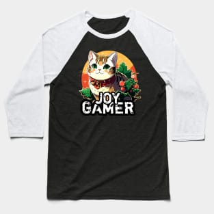 Kawaii Gamer Christmas Cat Baseball T-Shirt